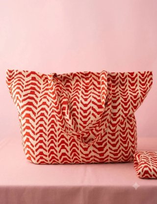 Conjunto bolso y pareo toalla naranja y rosa