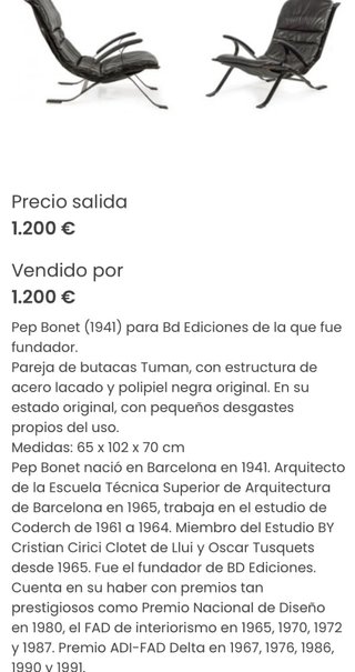 2 Butacas Tuman Pep Bonet Años 60