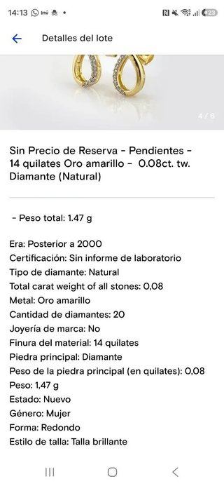 Pendientes Oro Amarillo 14K con Diamantes.