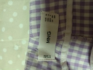 Pantalón Mango Talla 38 Cuadros Vichy Morado