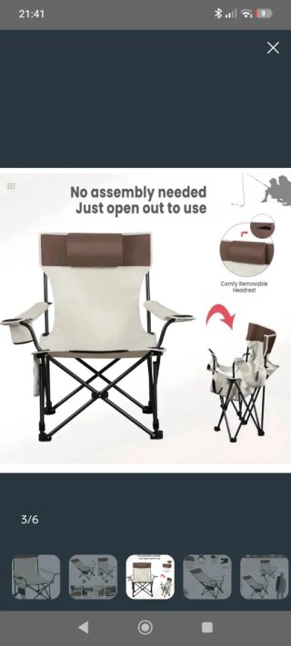 Silla de camping plegable beige y marrón