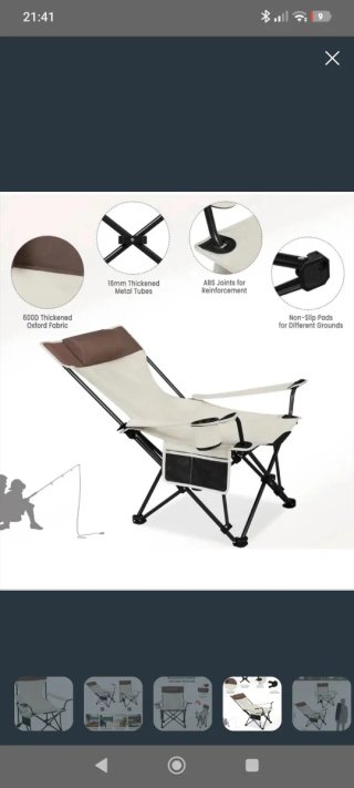 Silla de camping plegable beige y marrón