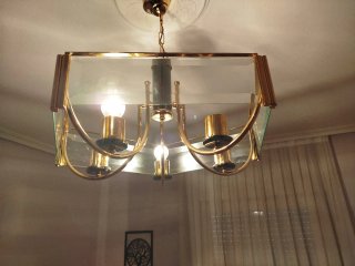 Lámpara de techo cristal y metal dorado
