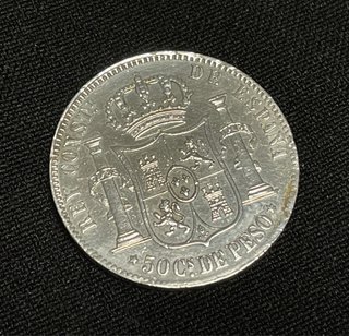 Moneda plata 50 céntimos de peso 1885