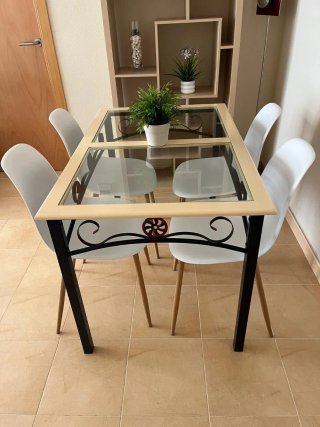 Mesa Comedor Cristal 120x75 Metal Madera