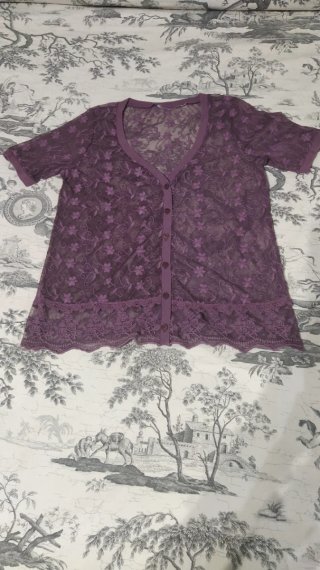 Blusa Morada Transparente Encaje Flores