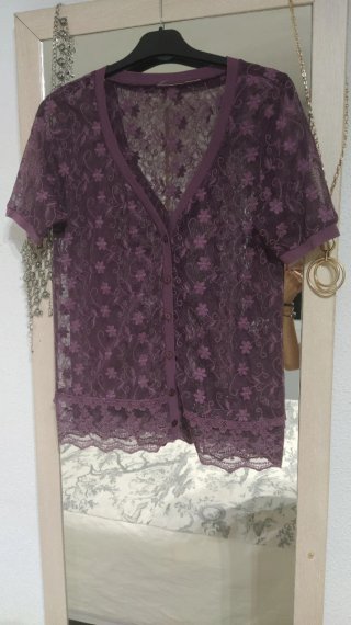 Blusa Morada Transparente Encaje Flores