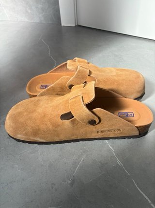 Birkenstock Camel Suede Clogs