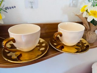 Set 2 Tazze Caffè Oro e Bianco