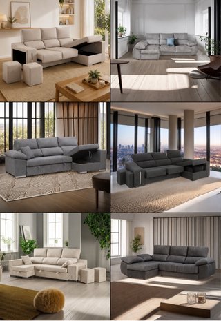 Sofá modular tela beige y gris