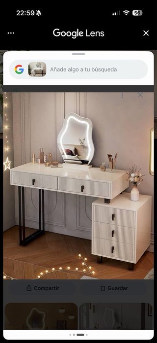 Tocador blanco con cajones y espejo LED + silla