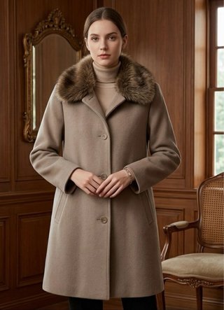 Abrigo Drape Coti con Cuello de Pelo Removible