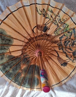 Paraguas chino antiguo decorado