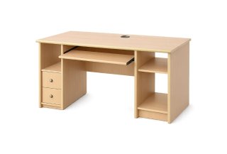 Escritorio de madera con cajones y estantes