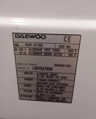 Microondas Daewoo Cookmate, funciona!!!