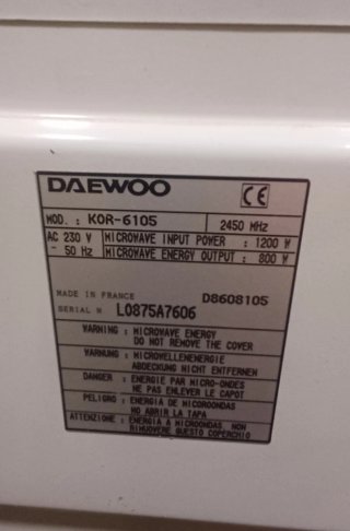 Microondas Daewoo Cookmate, funciona!!!