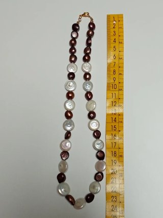 Collar Perlas Barrocas Moneda Chocolate