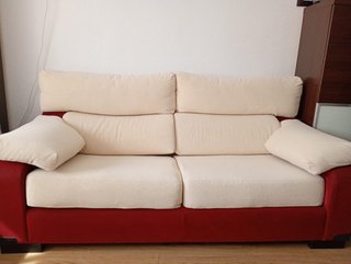 Sofá 2 y 3 plazas tela beige y rojo