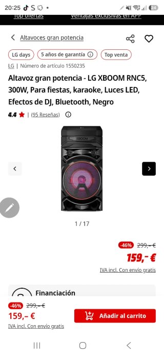 Altavoz LG XBOOM RNC5 Negro 300W