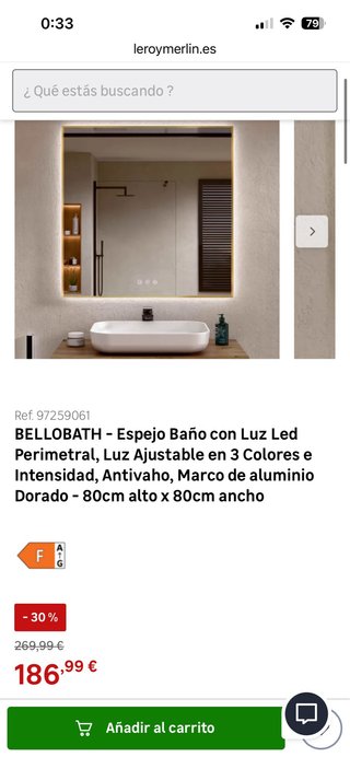 SUPER OFERTA: Espejo Baño Bellobath LED 80x80