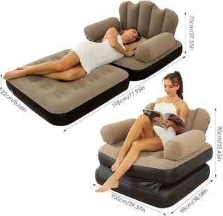 Sofá Cama Hinchable Portátil Beige/Marrón