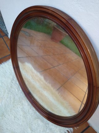 Espejo Ovalado Vintage Madera y Cristal