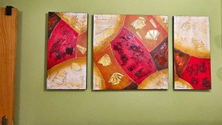 Tríptico Lienzo Abstracto Dorado y Rojo