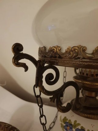 Lampadario vintage bronzo, ceramica, vetro