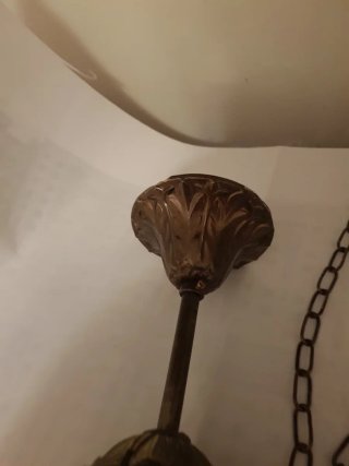 Lampadario vintage bronzo, ceramica, vetro