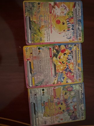 3 Cartas Pokémon Pikachu EX Corazón Resuelto