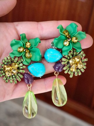 Pendientes Zara Flores Verdes Turquesa