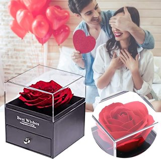 Rosa Eterna Caja Joyería Negra y Roja