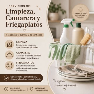 Camarera, limpieza y friegaplatos