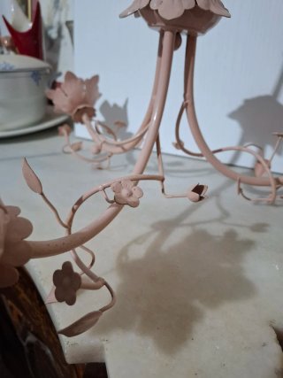 Lampadario vintage 3 luci rosa