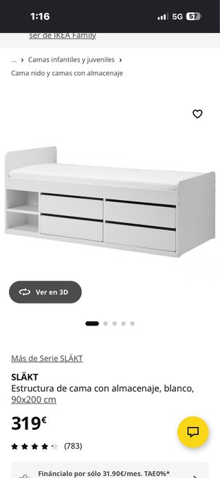 Cama blanca Ikea con cajones