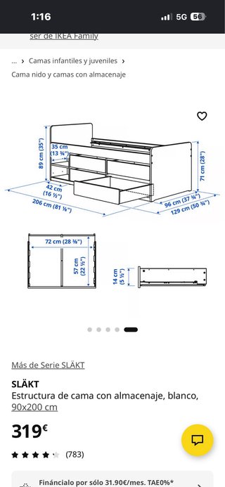 Cama blanca Ikea con cajones