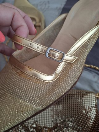 Conjunto Zapatos y Bolso Fiesta Dorado Talla 39