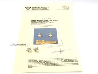 pendientes oro 18k con piedra con diamante,perla