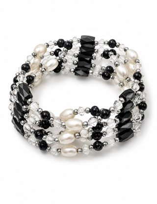 Collar y Pulsera 2 en 1 Negro Perlas