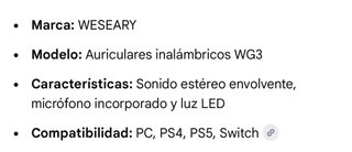 Auriculares Inalámbricos WG3 Weseary