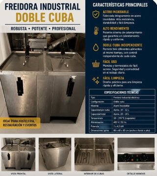 Freidora Industrial Doble Cuba Eléctrica