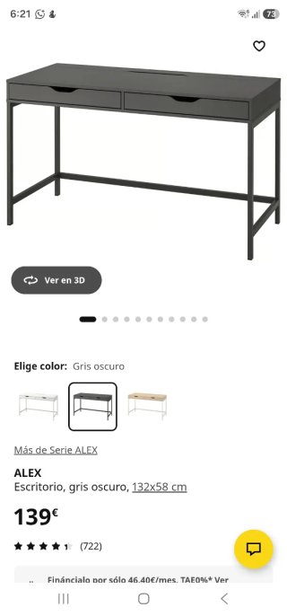 Escritorio IKEA gris oscuro, 2 cajones