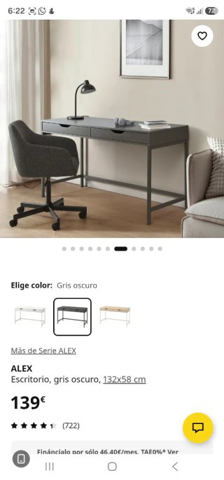 Escritorio IKEA gris oscuro, 2 cajones