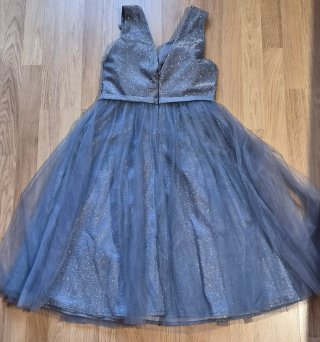Vestido de fiesta azul plateado midi
