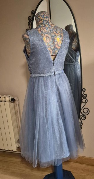 Vestido de fiesta azul plateado midi
