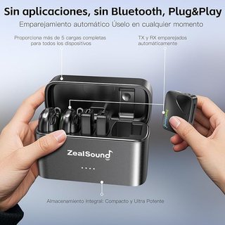 ZealSound Micrófono Solapa Inalámbrico 2TX+3RX