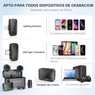 ZealSound Micrófono Solapa Inalámbrico 2TX+3RX