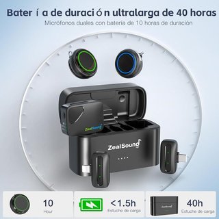 ZealSound Micrófono Solapa Inalámbrico 2TX+3RX
