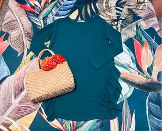 Blusa Sense Manga Larga Verde Esmeralda Volantes