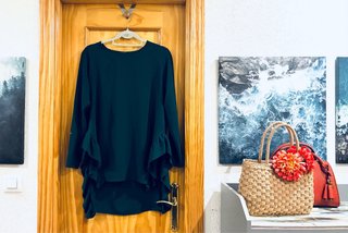 Blusa Sense Manga Larga Verde Esmeralda Volantes
